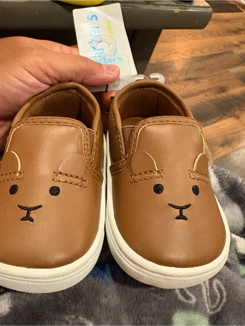 Carter's Brown Toddler Slip-On Shoes with Embroidered Bunny Face